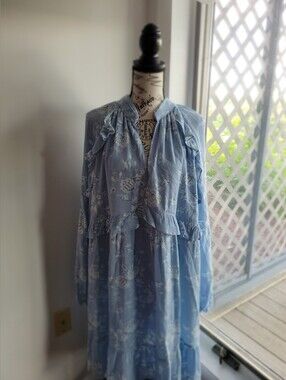 Nwt Jessica Simpson Light Blue Floral Ruffle Maxi Dress 3x